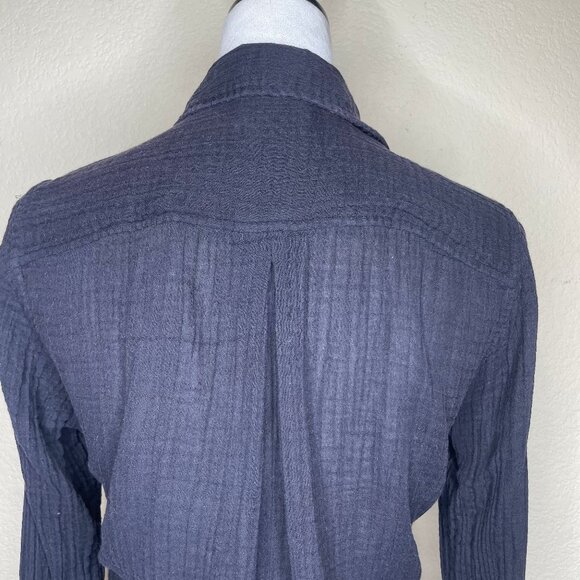 rag & bone Black Faux Linen Crinkled Button Down Top Blouse Shirt Large - Picture 4 of 10